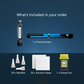 An infographic detailing exactly what is included in your Wolverine Peptide Stack order, visually displaying a complete kit that contains one premixed cartridge of BPC-157, TB-500, and KPV, a blue premixed auto-injector pen, 20 disposable needles, 20 alcohol wipes for sterile preparation, and a sharps bin for safe clinical disposal.
